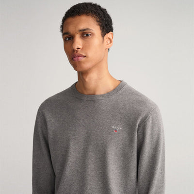 GA NT Classic Cotton Crew Neck Sweater-dark grey melange