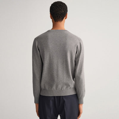 GA NT Classic Cotton Crew Neck Sweater-dark grey melange