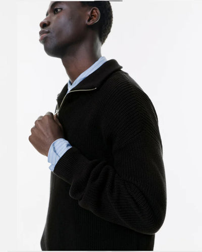 P&B RIBBED KNIT SWEATER-BLACK