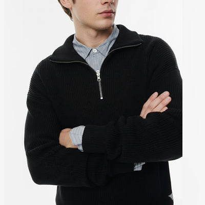 P&B RIBBED KNIT SWEATER-BLACK