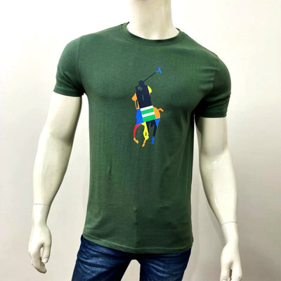 RL Patchwork PONY Print Cotton T-shirt-OLIVE