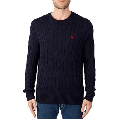 RL CABLE KNIT COTTON NAVY SWEATER