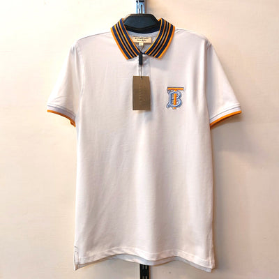 BUR BERRY CONTRAST COLLAR EMBROIDED WHITE POLO