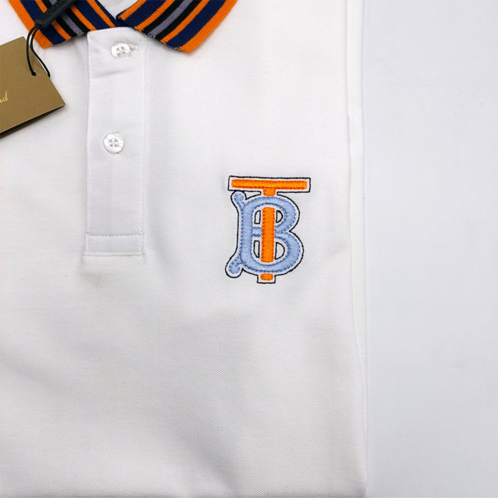 BUR BERRY CONTRAST COLLAR EMBROIDED WHITE POLO