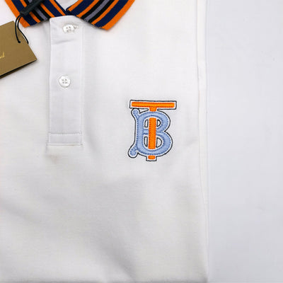 BUR BERRY CONTRAST COLLAR EMBROIDED WHITE POLO
