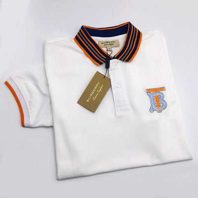 BUR BERRY CONTRAST COLLAR EMBROIDED WHITE POLO