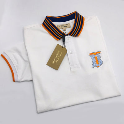 BUR BERRY CONTRAST COLLAR EMBROIDED WHITE POLO