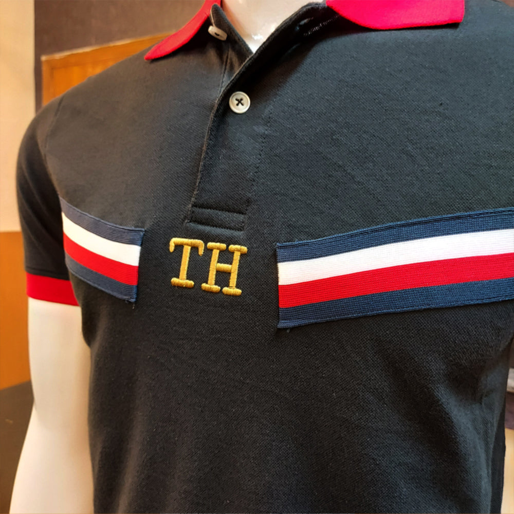 TH PREMIUM STRIPTED BLACK POLO
