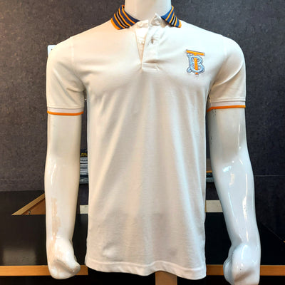 BUR BERRY CONTRAST COLLAR EMBROIDED WHITE POLO
