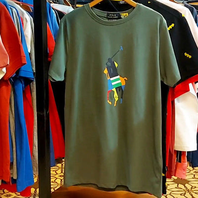 RL Patchwork PONY Print Cotton T-shirt-OLIVE