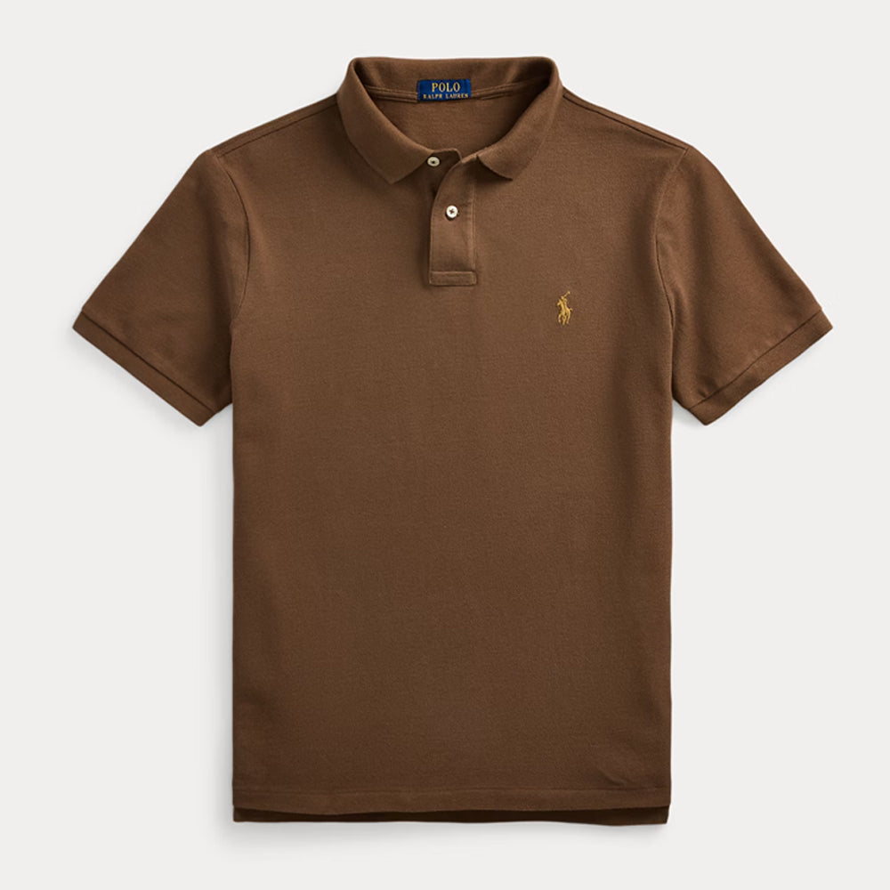 POLO RL Custom Slim Fit Mesh Polo Shirt-chocolate