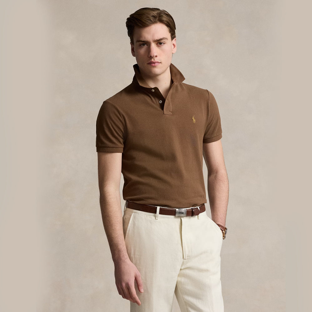 POLO RL Custom Slim Fit Mesh Polo Shirt-chocolate