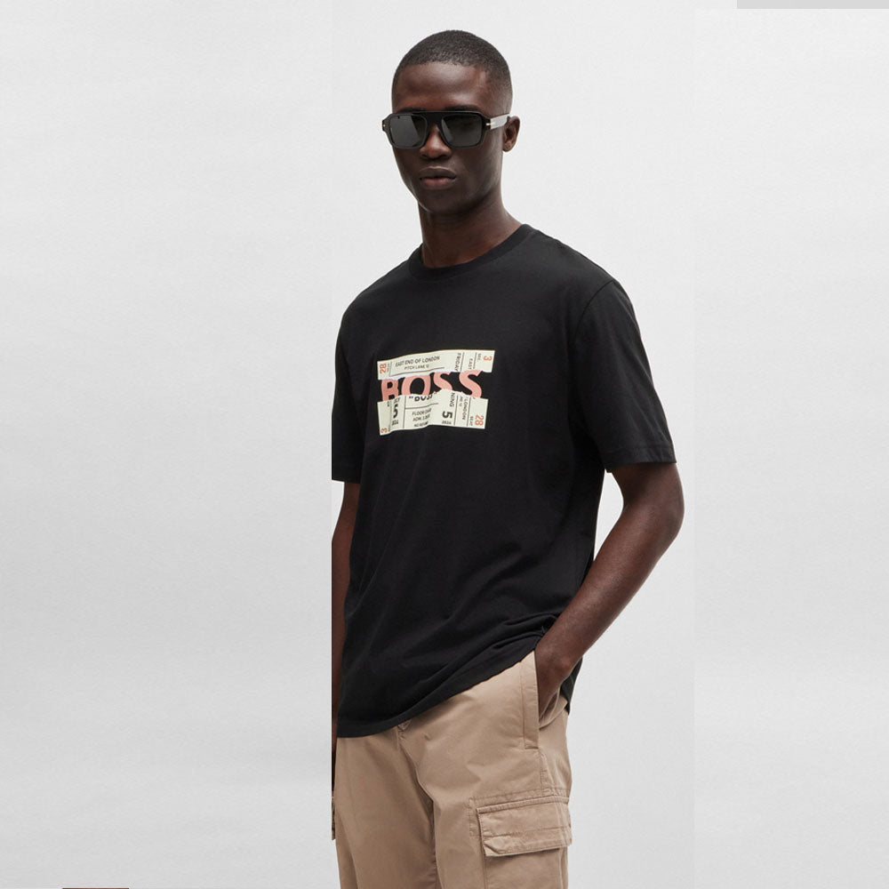 BOSS Regular-fit T-shirt in cotton with seasonal artwork