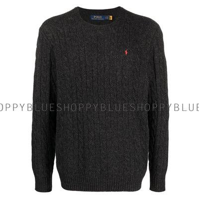 RL CABLE KNIT COTTON SWEATER-charcoal