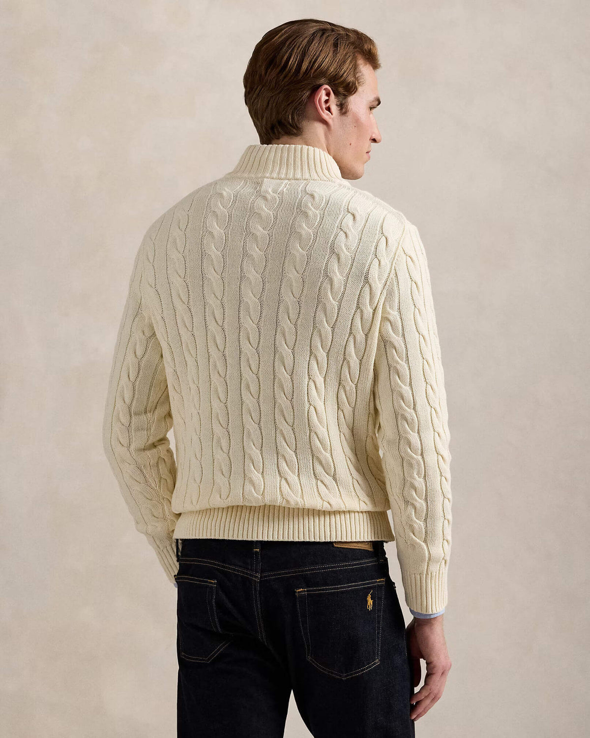 RL-Cable-Knit Cotton Quarter-Zip Jumper-WHITE
