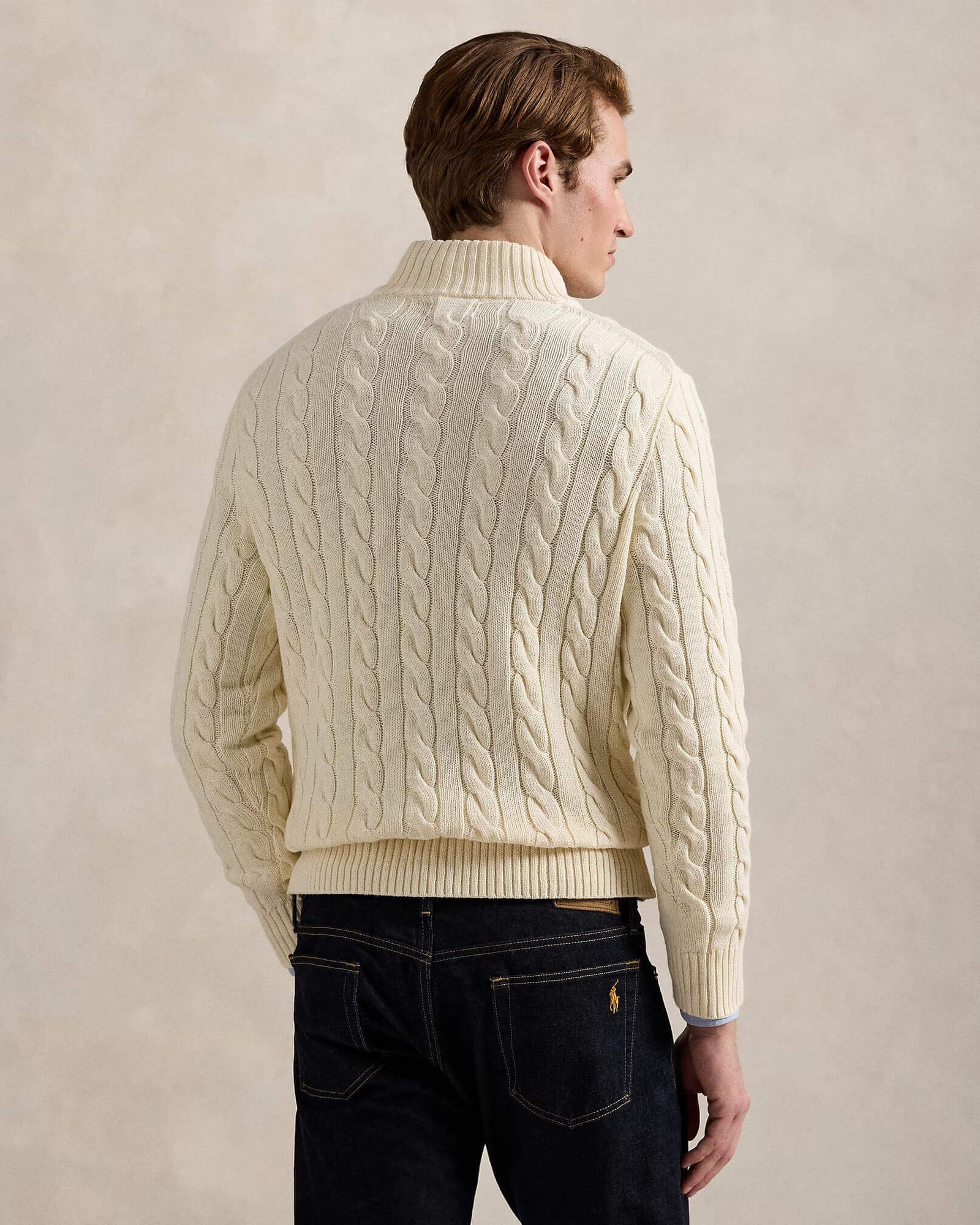 RL-Cable-Knit Cotton Quarter-Zip Jumper-WHITE