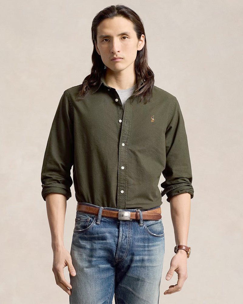 POLO RL OXFORD BUTTON DOWN SLIM FIT SHIRT-DARK GREEN