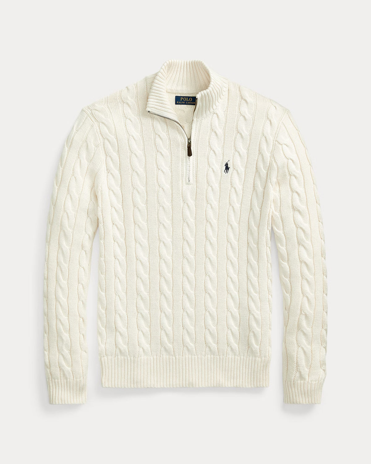 RL-Cable-Knit Cotton Quarter-Zip Jumper-WHITE