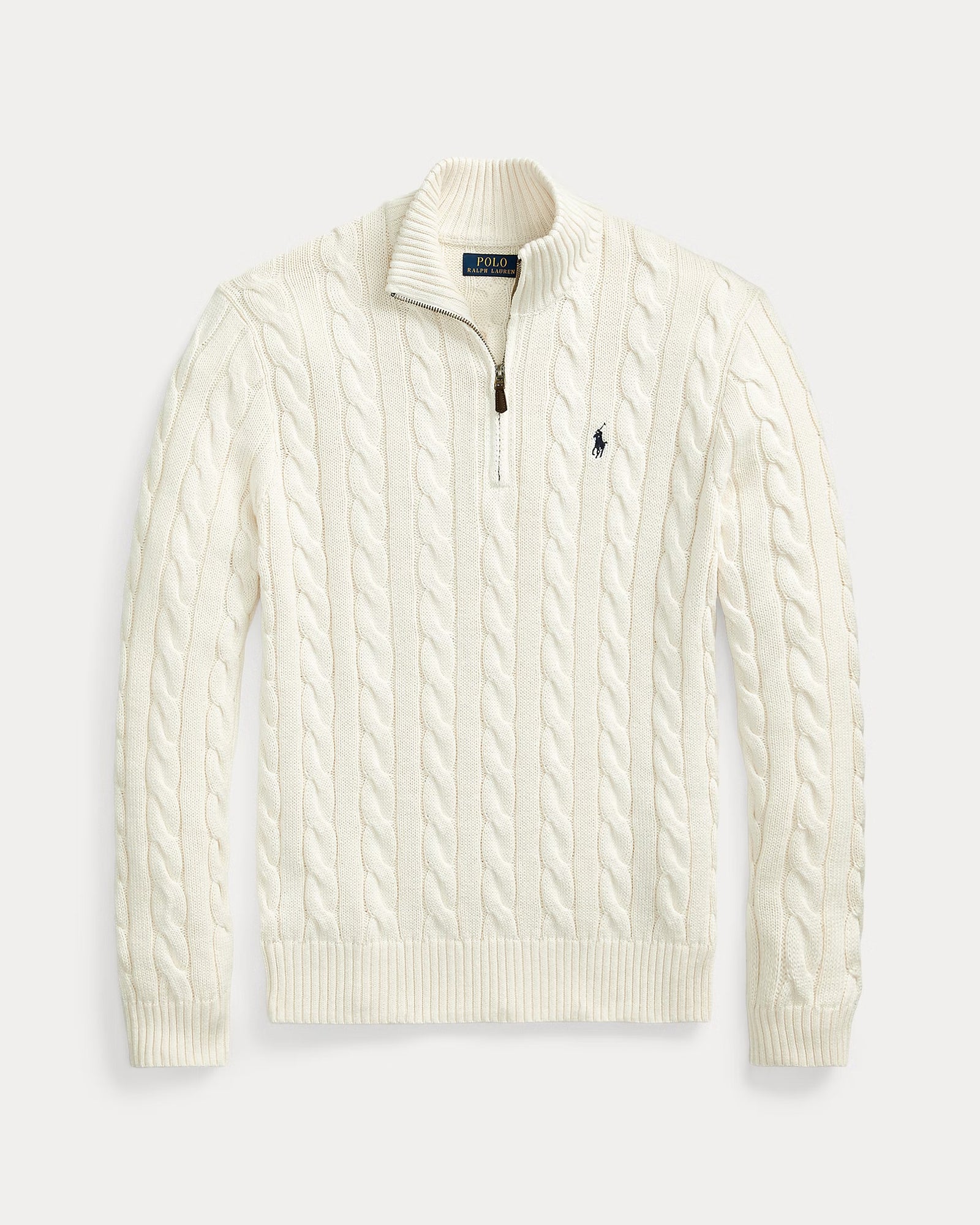 RL-Cable-Knit Cotton Quarter-Zip Jumper-WHITE