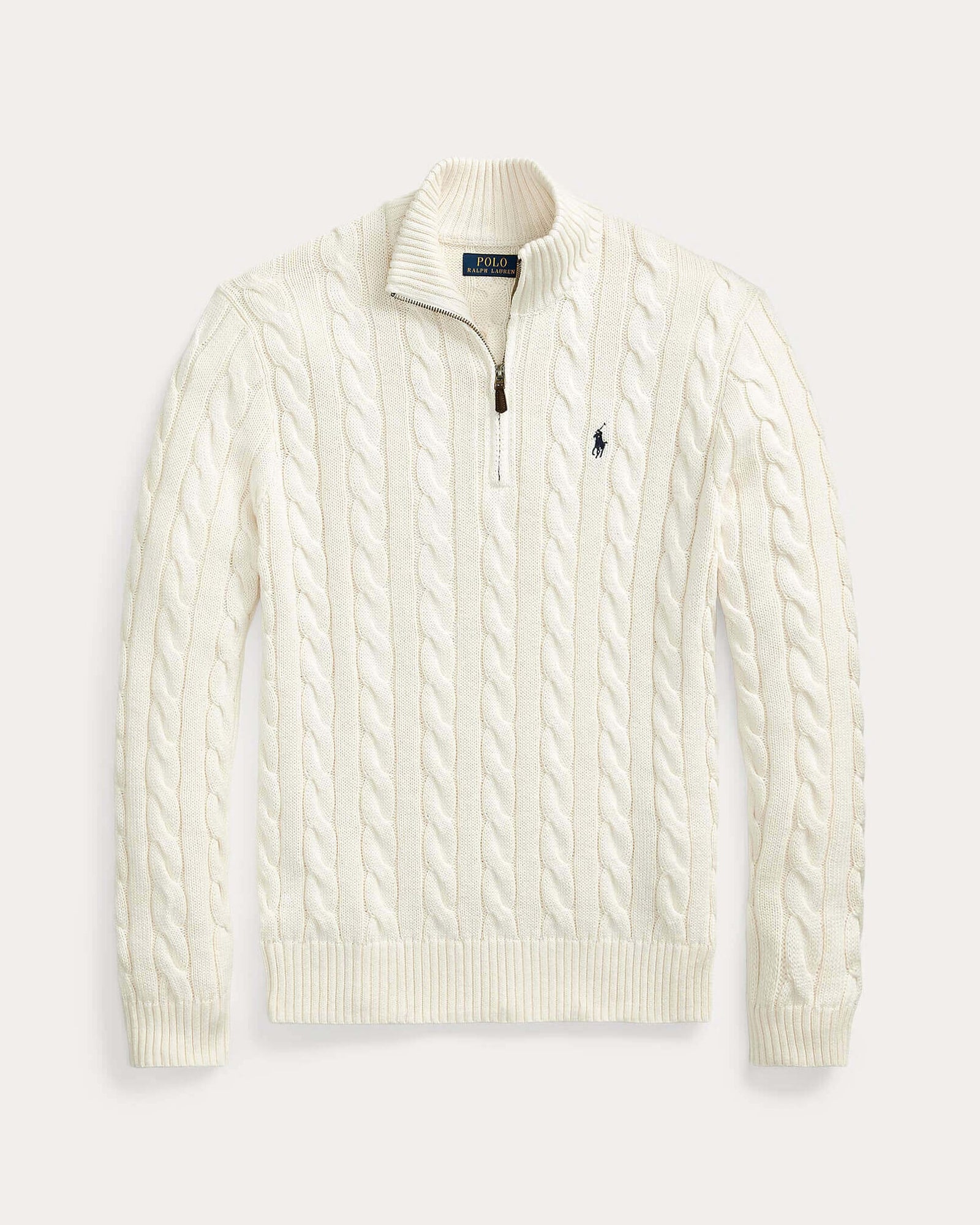 RL-Cable-Knit Cotton Quarter-Zip Jumper-WHITE