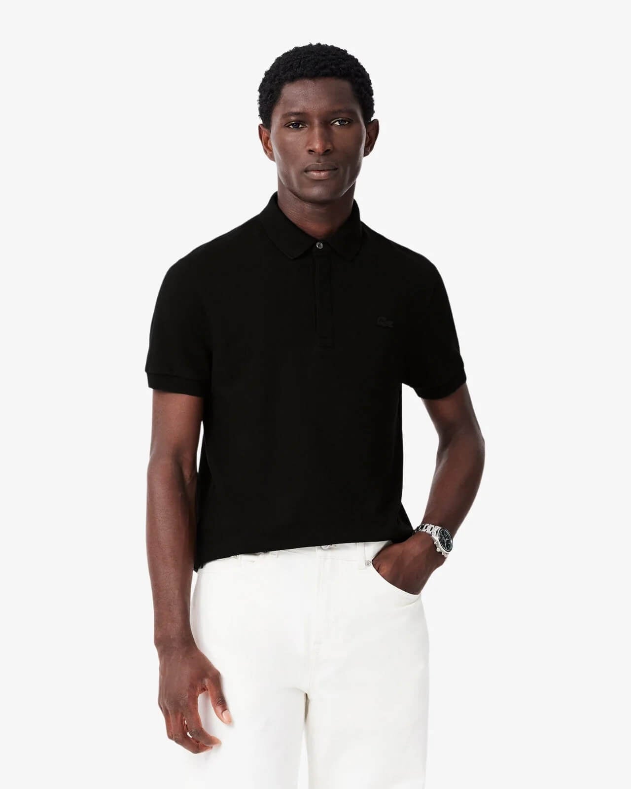 LAC SLIM FIT PARIS STRETCH PIQUE POLO SHIRT -BLACK