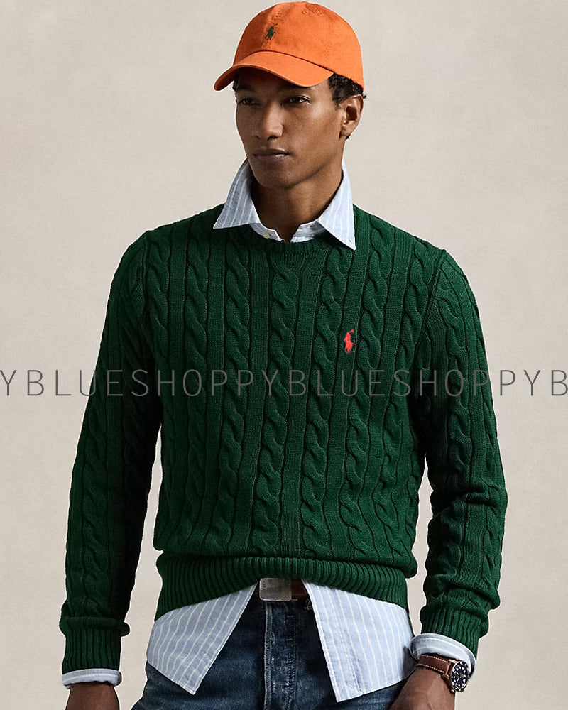 RL CABLE KNIT COTTON SWEATER-green
