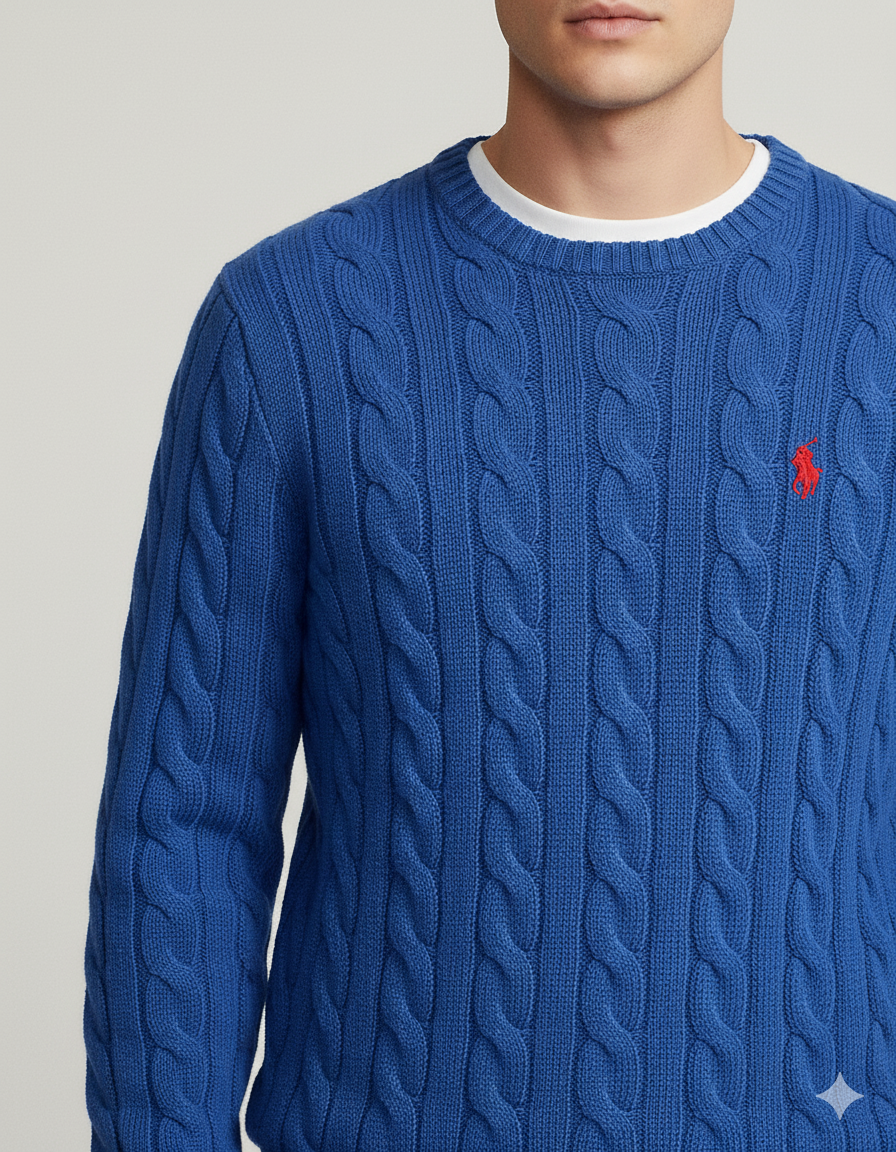 RL CABLE KNIT COTTON BLUE  SWEATER
