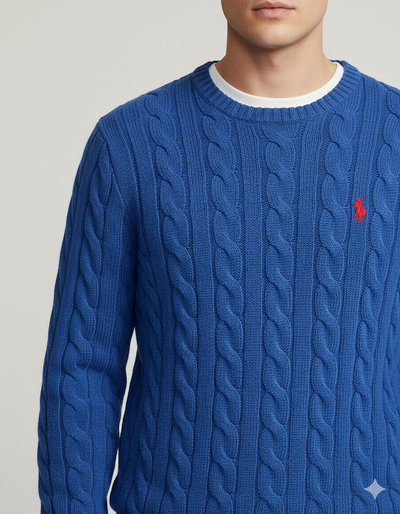 RL CABLE KNIT COTTON BLUE  SWEATER