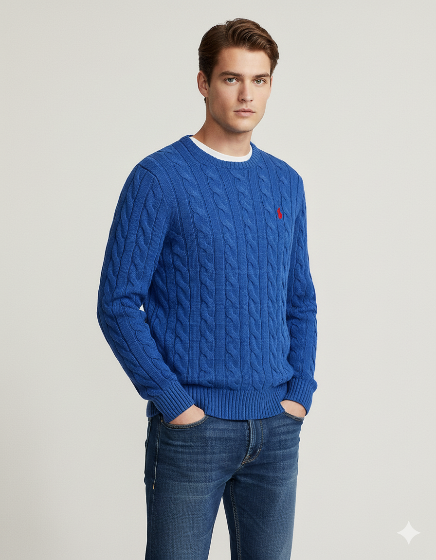 RL CABLE KNIT COTTON BLUE  SWEATER