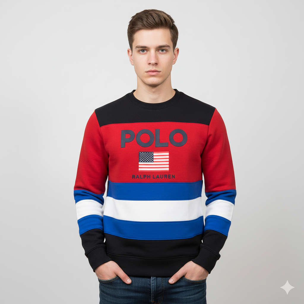 COLOR BLOCK COTTON BLEND SWEATSHIRT