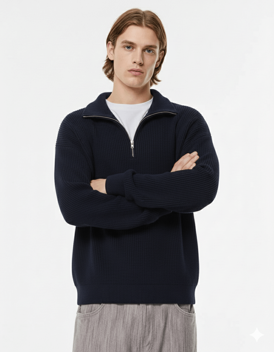 P&B  RIBBED KNIT SWEATER-NAVY