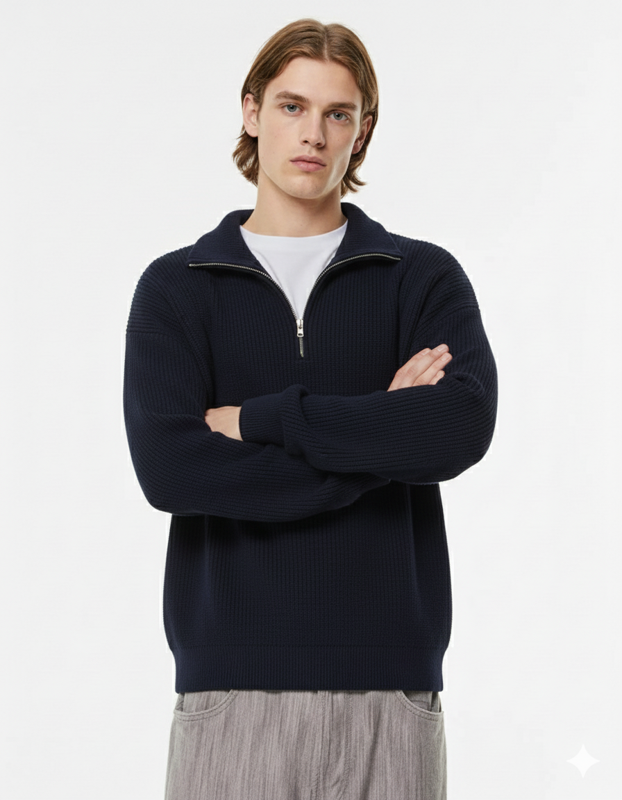 P&B  RIBBED KNIT SWEATER-NAVY