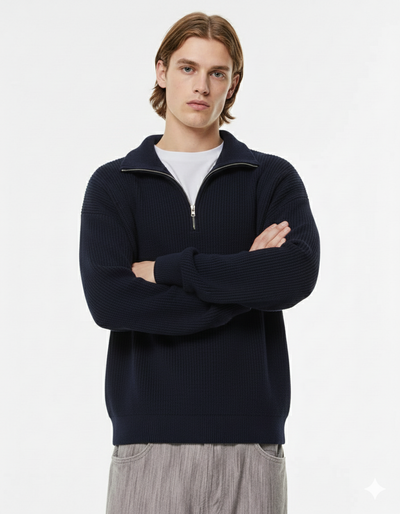 P&B  RIBBED KNIT SWEATER-NAVY