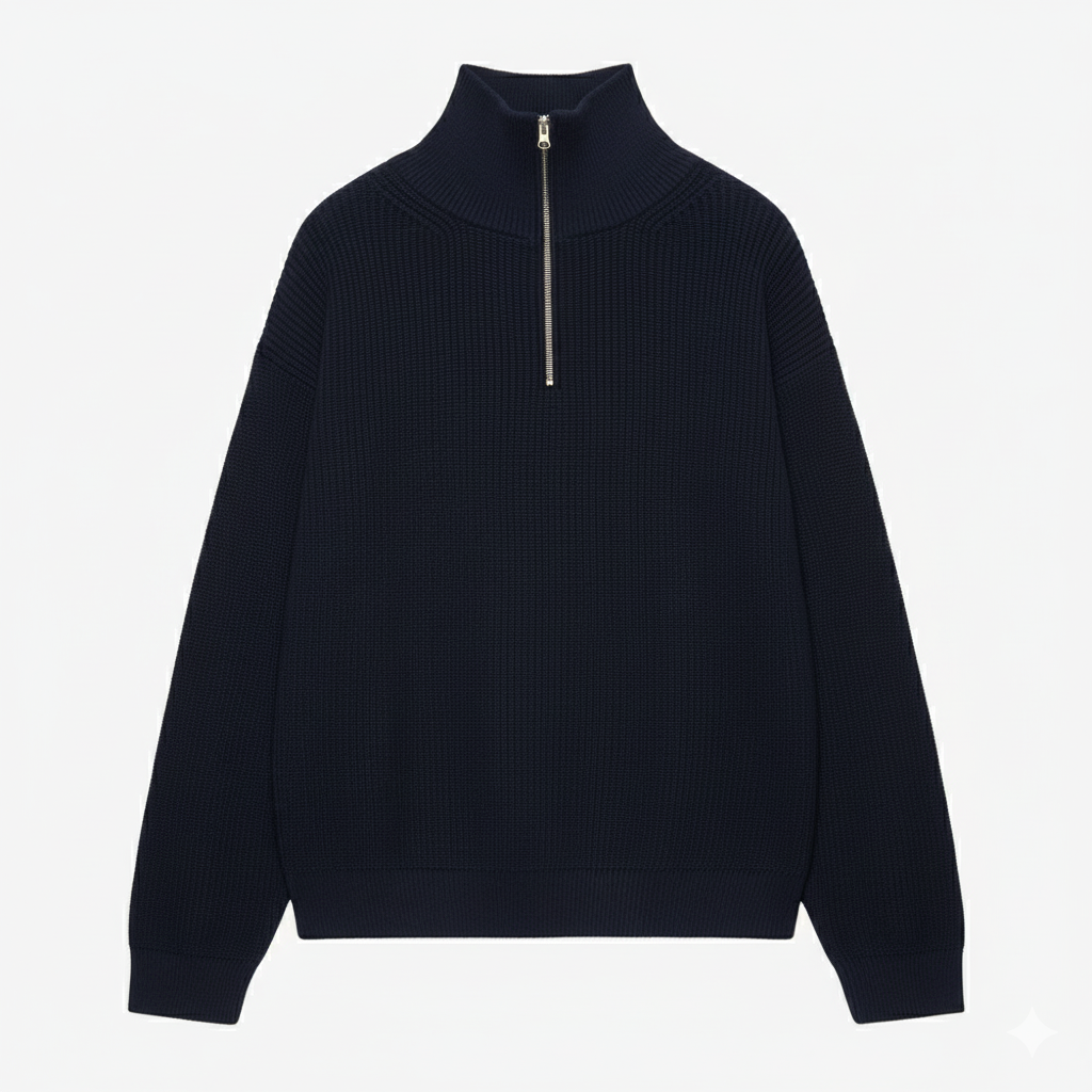 P&B  RIBBED KNIT SWEATER-NAVY