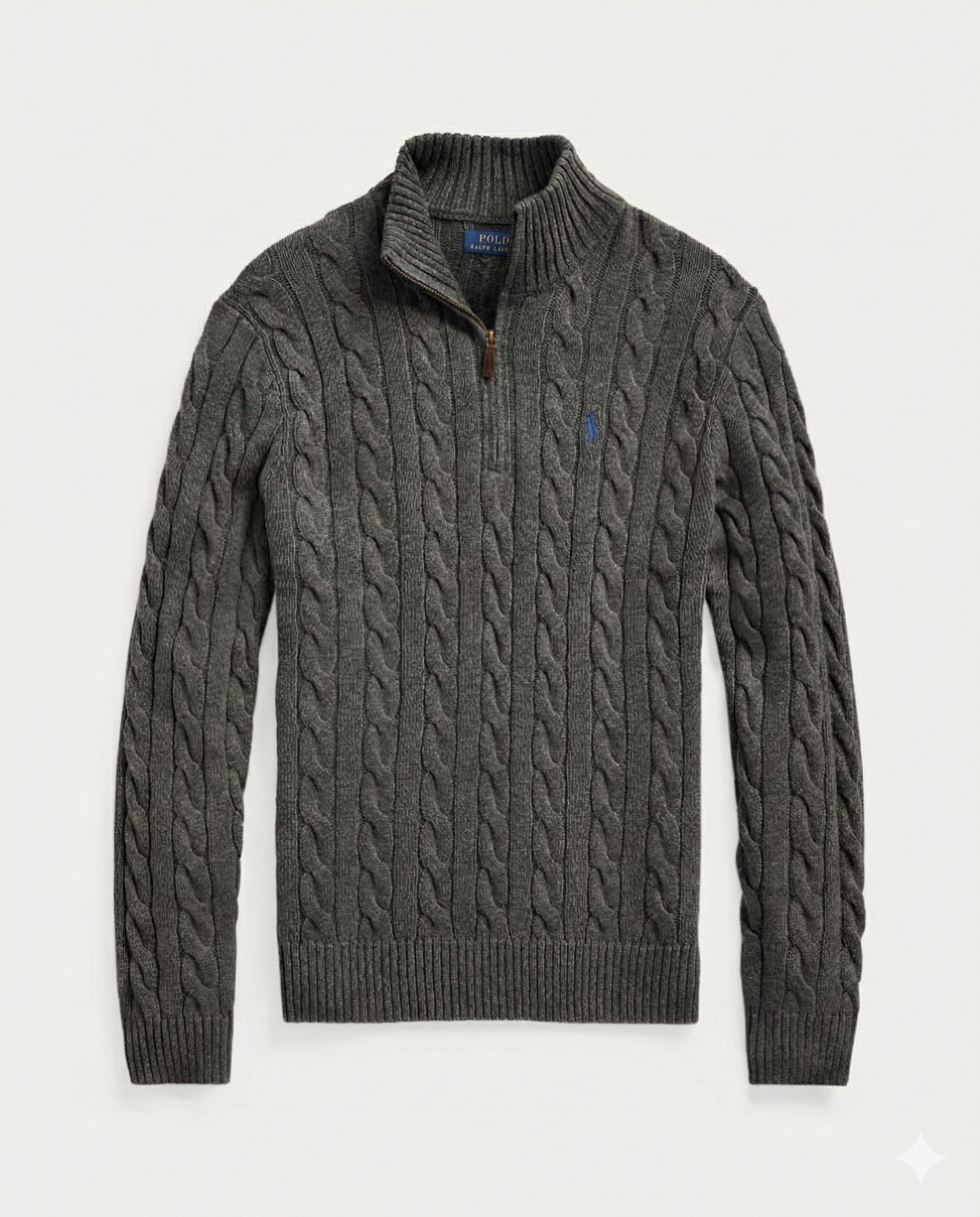 RL-Cable-Knit Cotton Quarter-Zip Jumper-CHARCOAL