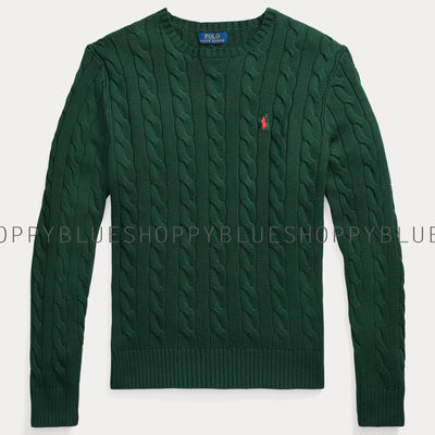 RL CABLE KNIT COTTON SWEATER-green