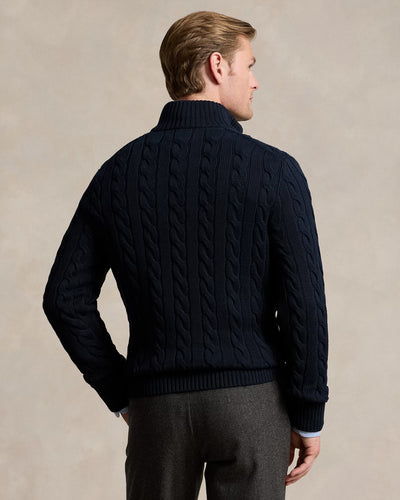 RL-Cable-Knit Cotton Quarter-Zip Jumper-NAVY