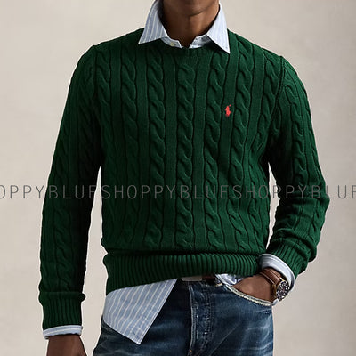 RL CABLE KNIT COTTON SWEATER-green