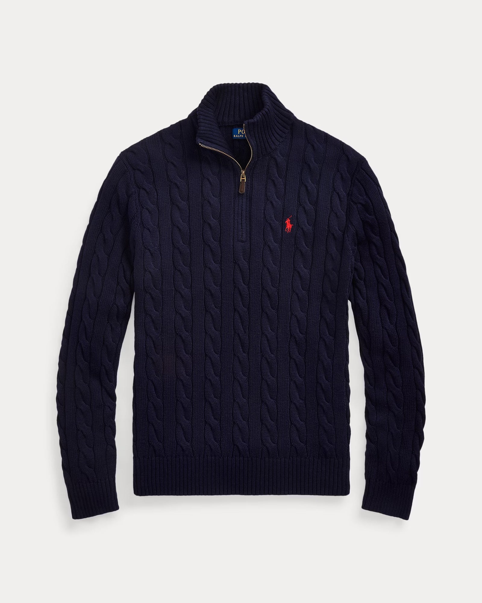 RL-Cable-Knit Cotton Quarter-Zip Jumper-NAVY