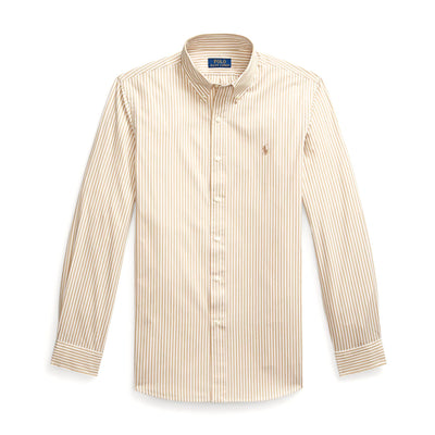 POLO RL FLEX STRIPTED BUTTON DOWN SLIM FIT SHIRT-BEIGE