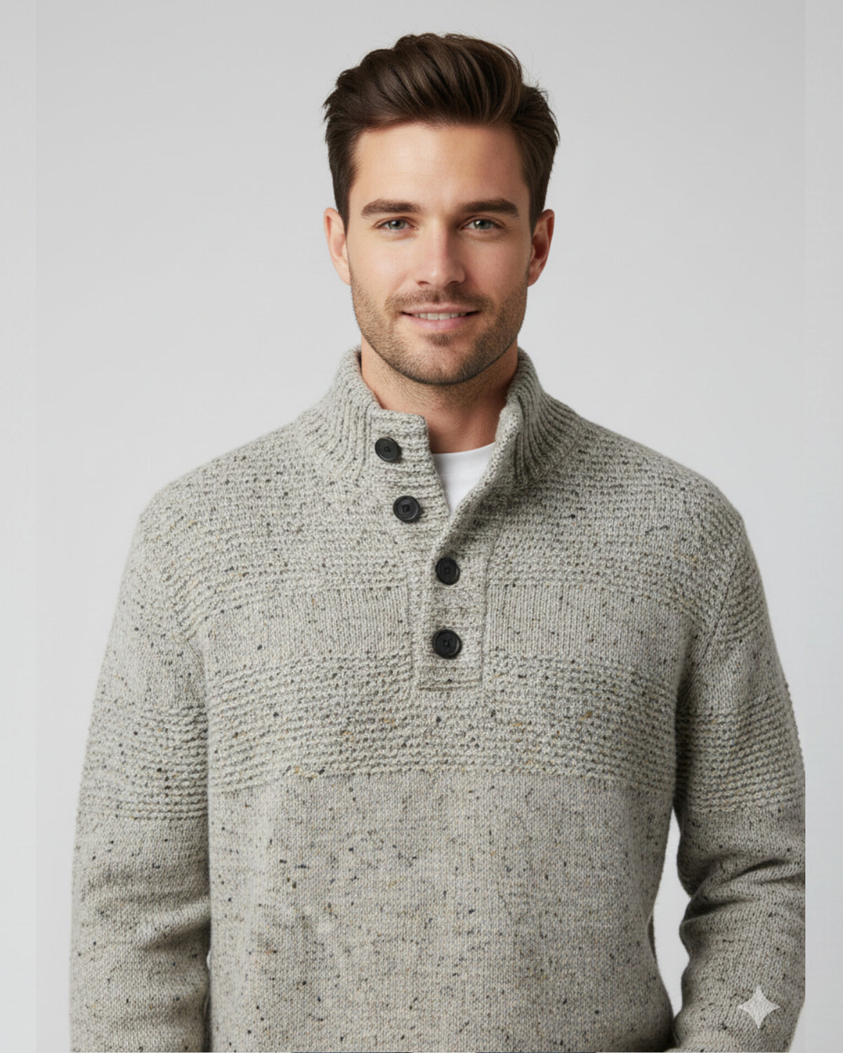 JR SPECKLED KNIT BUTTON COLLAR SWEATER