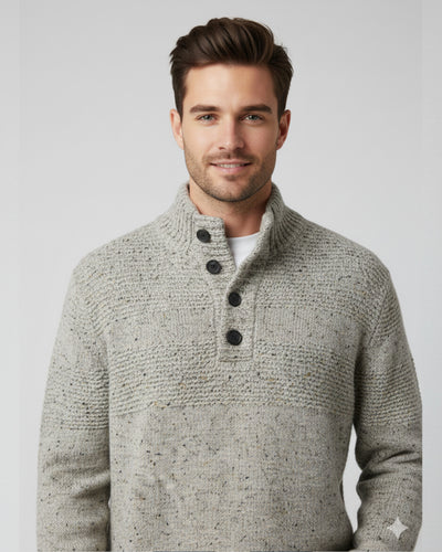 JR SPECKLED KNIT BUTTON COLLAR SWEATER
