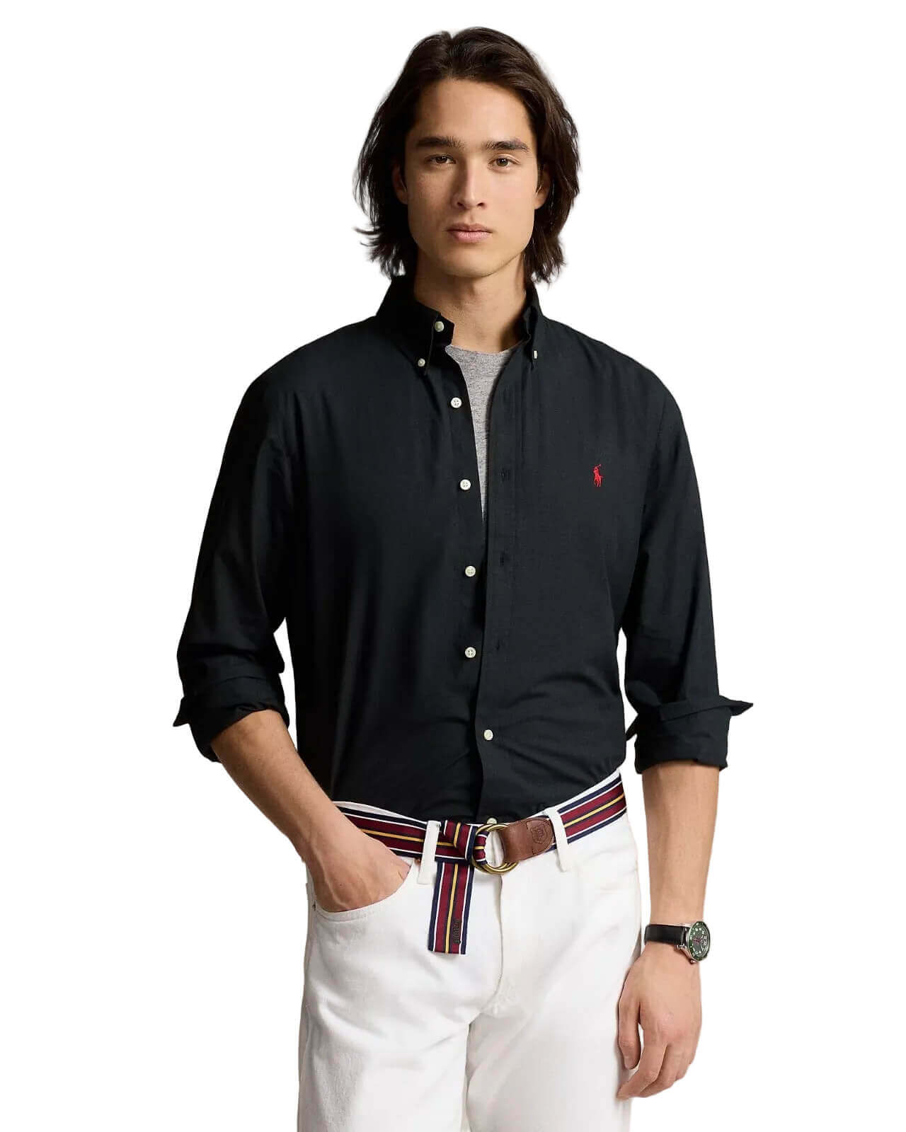 POLO RL BUTTON DOWN REGULAR FIT COTTON SHIRT-BLACK