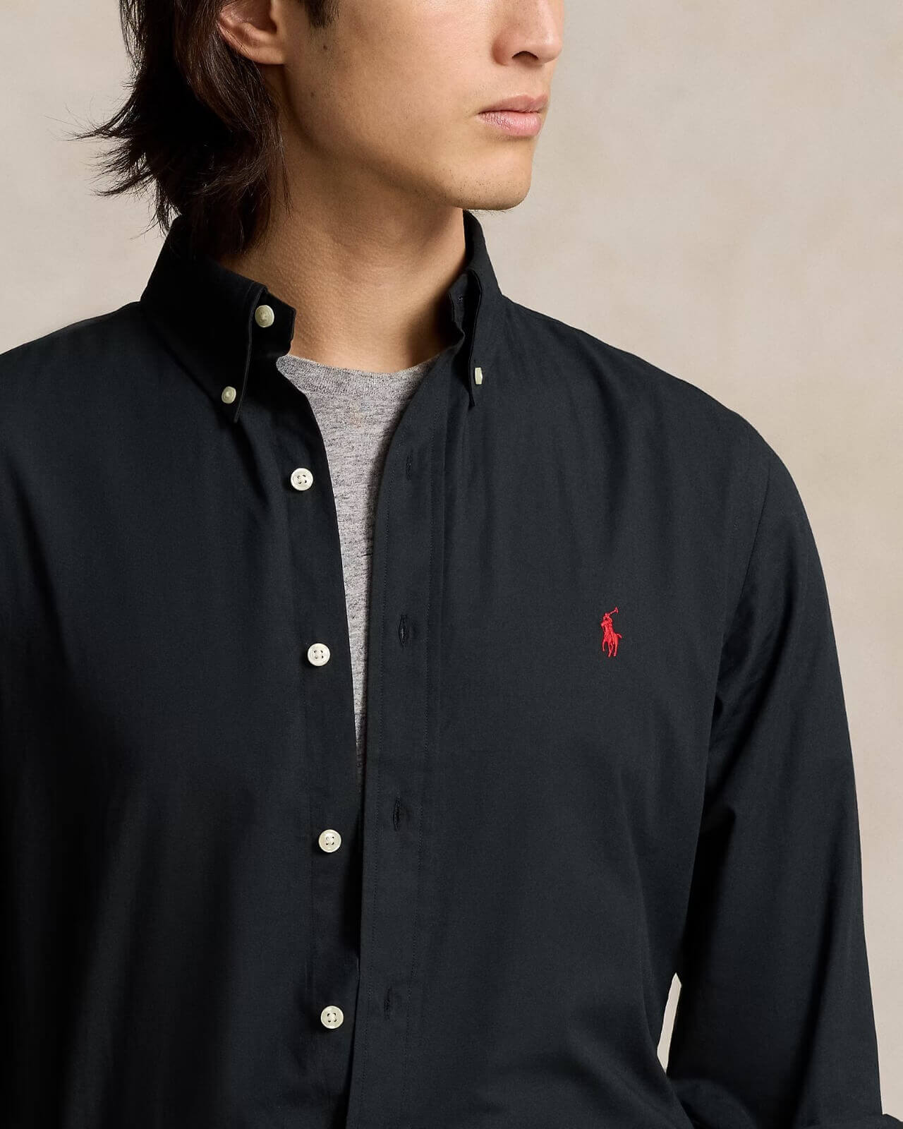 POLO RL BUTTON DOWN REGULAR FIT COTTON SHIRT-BLACK