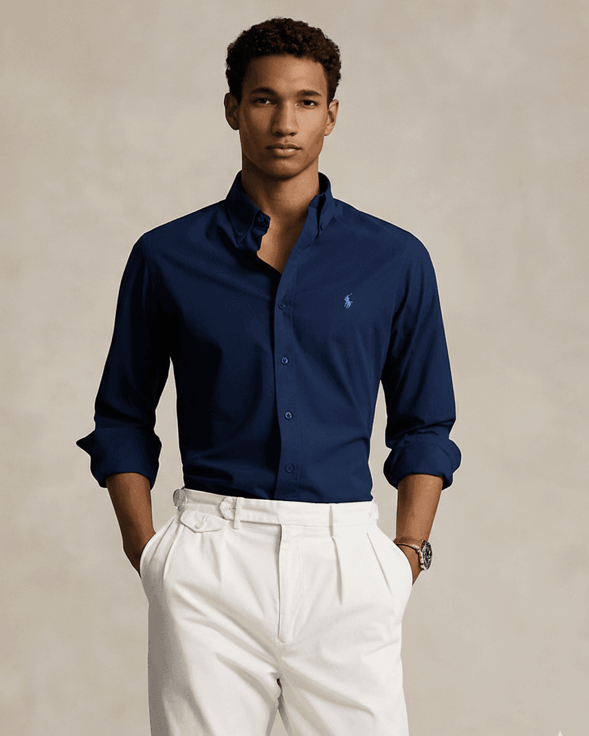 POLO RL BUTTON DOWN COSTUM FIT COTTON SHIRT-NAVY