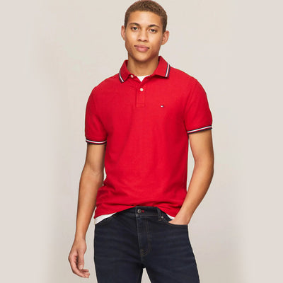 TH  SMALL FLAG SIGNATURE POLO SHIRT-RED