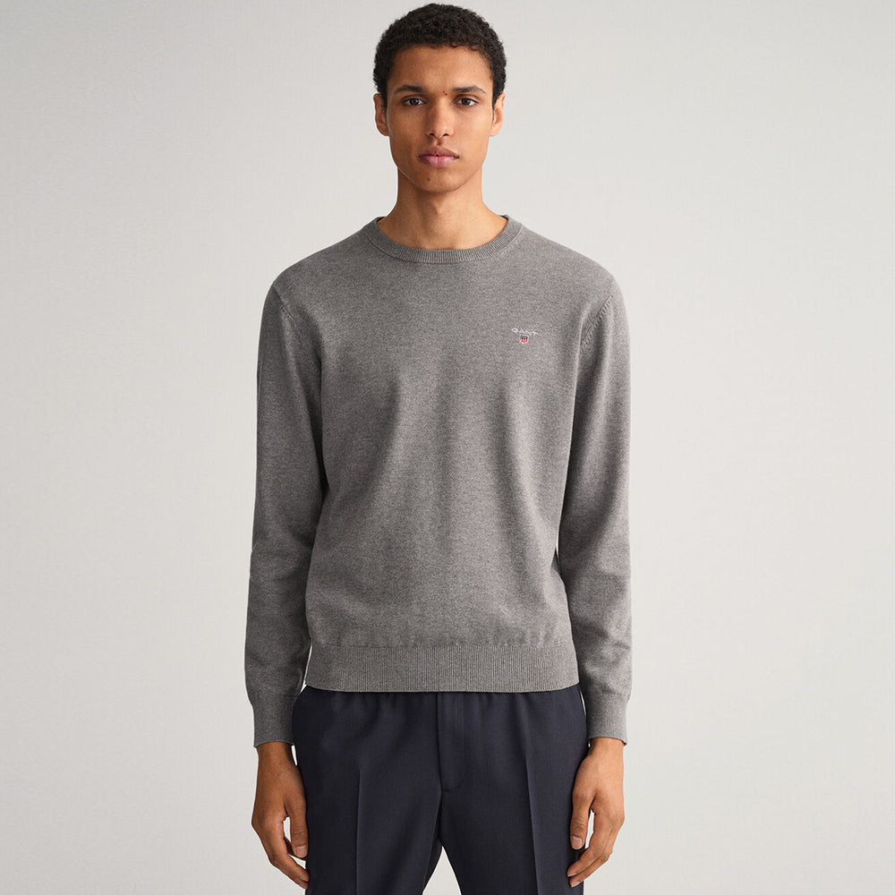 GA NT Classic Cotton Crew Neck Sweater-dark grey melange