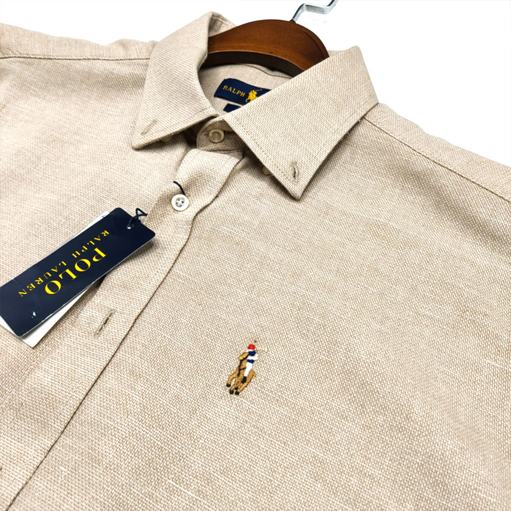 POLO RL OXFORD BUTTON DOWN SLIM FIT SHIRT-BEIGE