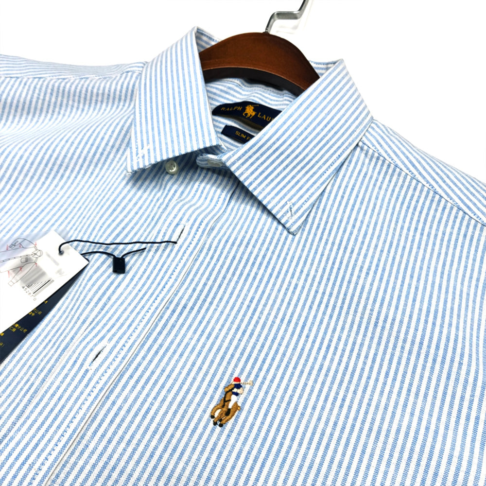 POLO RL FLEX STRIPTED BUTTON DOWN SLIM FIT SHIRT-SKY BLUE