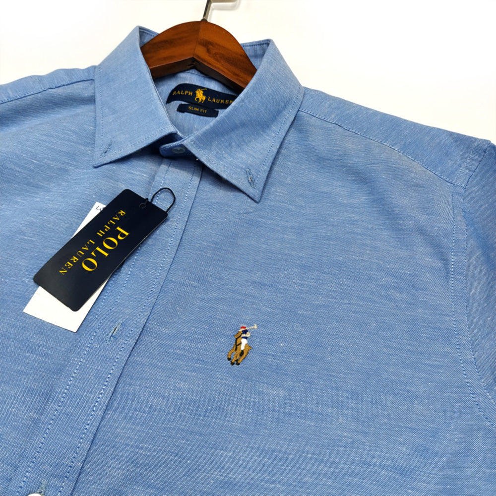 POLO RL OXFORD BUTTON DOWN SLIM FIT SHIRT-BLUE